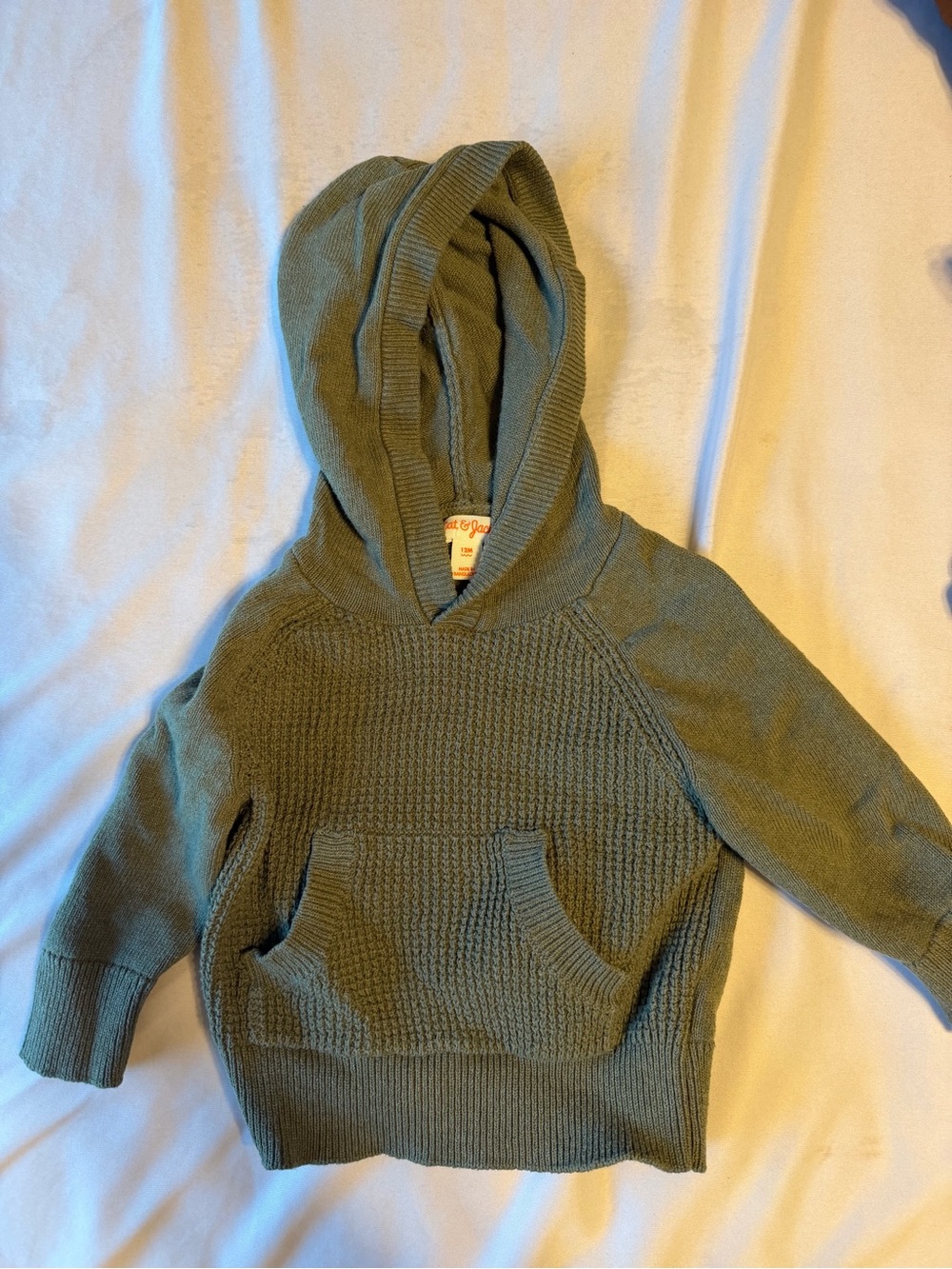 Kids Olive Green Knit Hoodie - 12 month